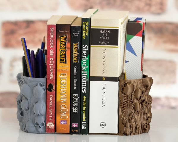 Wall of Skulls Bookends with built-in pen holder and bookmark