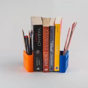 Bookend with bookmark and pen holder, book-shaped nursery accessory