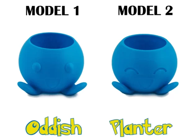 3D printed Oddish succulent planter in various colors and sizes