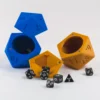 A D20 dice-shaped holder with a magnetic lid, perfect for storing and organizing RPG and tabletop gaming dice. A stylish and functional accessory for gamers.