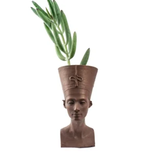 A Nefertiti bust planter, inspired by the iconic bust displayed at the Neues Museum in Germany. Perfect for succulents and small plants.