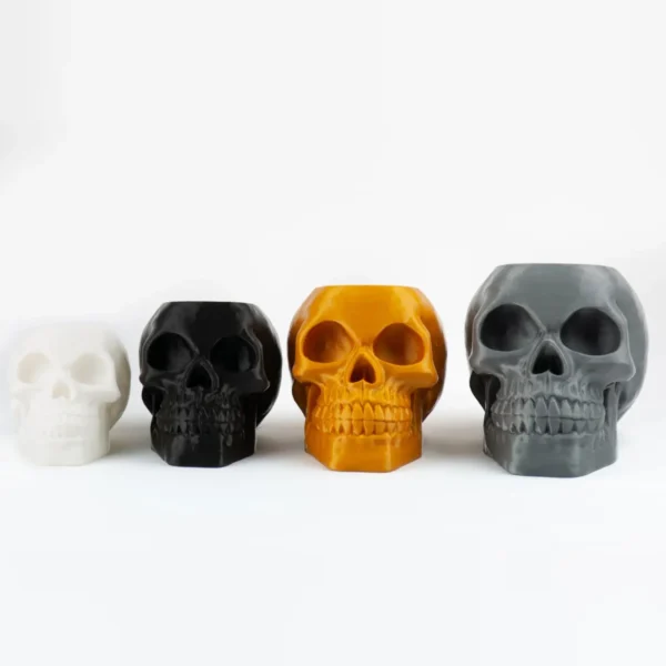 A human skull-shaped planter and pen holder, perfect for adding a unique and functional touch to your home or office decor.