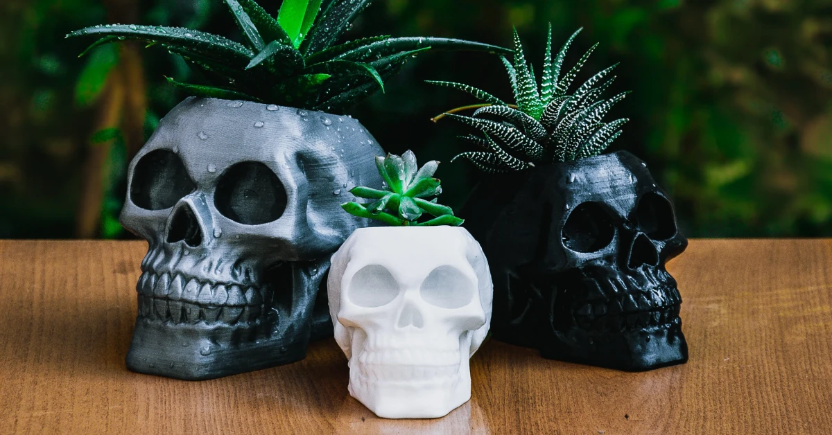 3d printed skull planter and pen holder